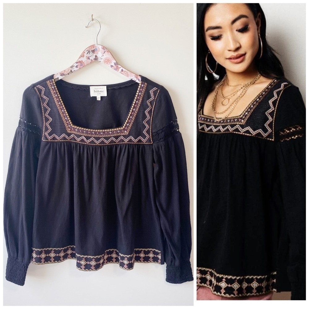 BÖHME Black Embroidered Lenah Blouse! Boho Size XS